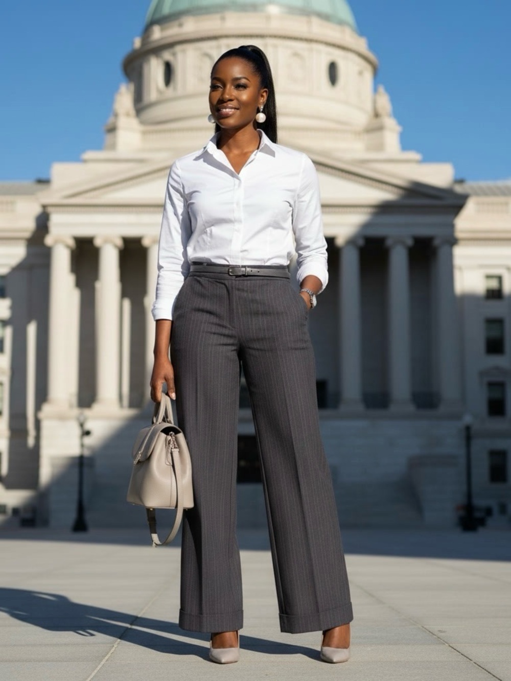 Mixit Charcoal Gray Pink Pinstripe Wide Leg Cuffed Dress Pants Trousers Size 10